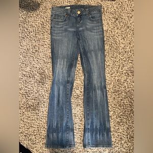 American rag denim blue jeans mid rise flare
